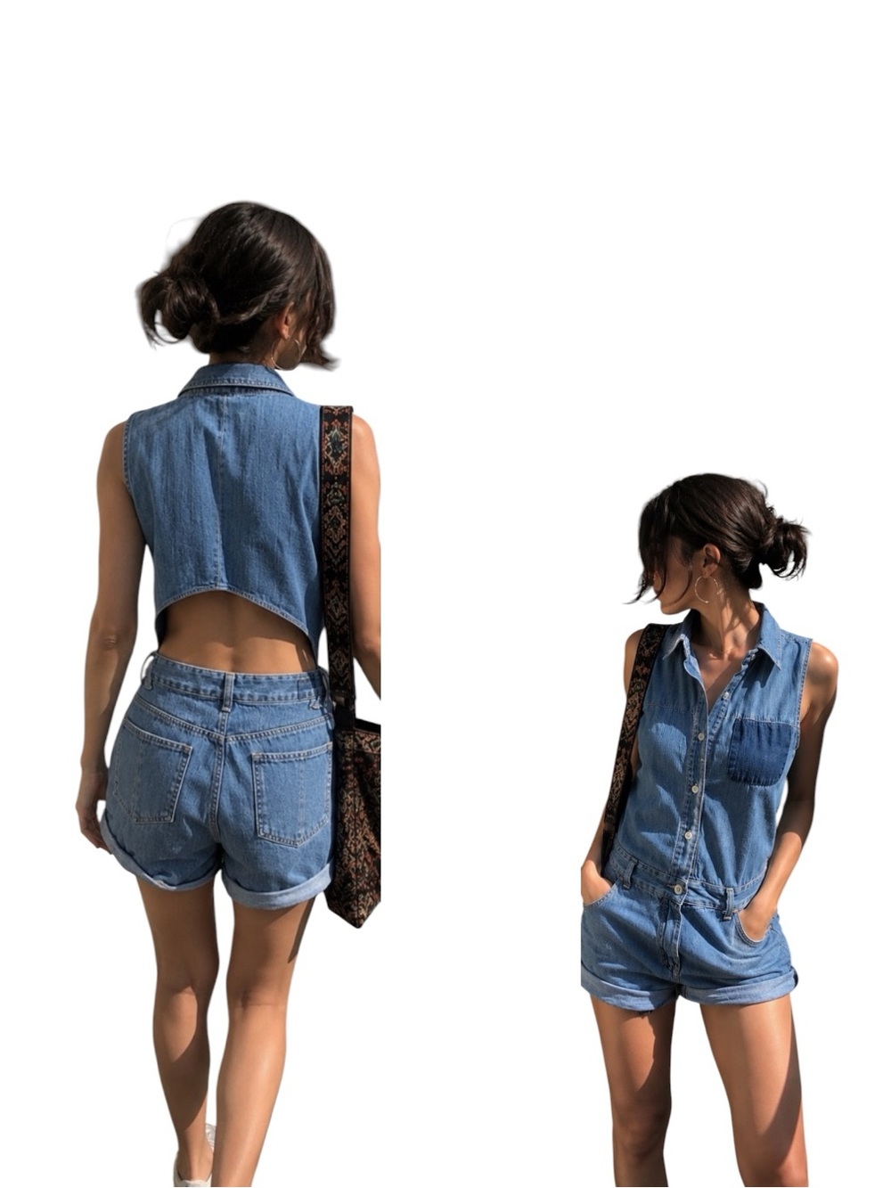 rag & bone/JEAN Denim Open Back Romper – Size Medium
